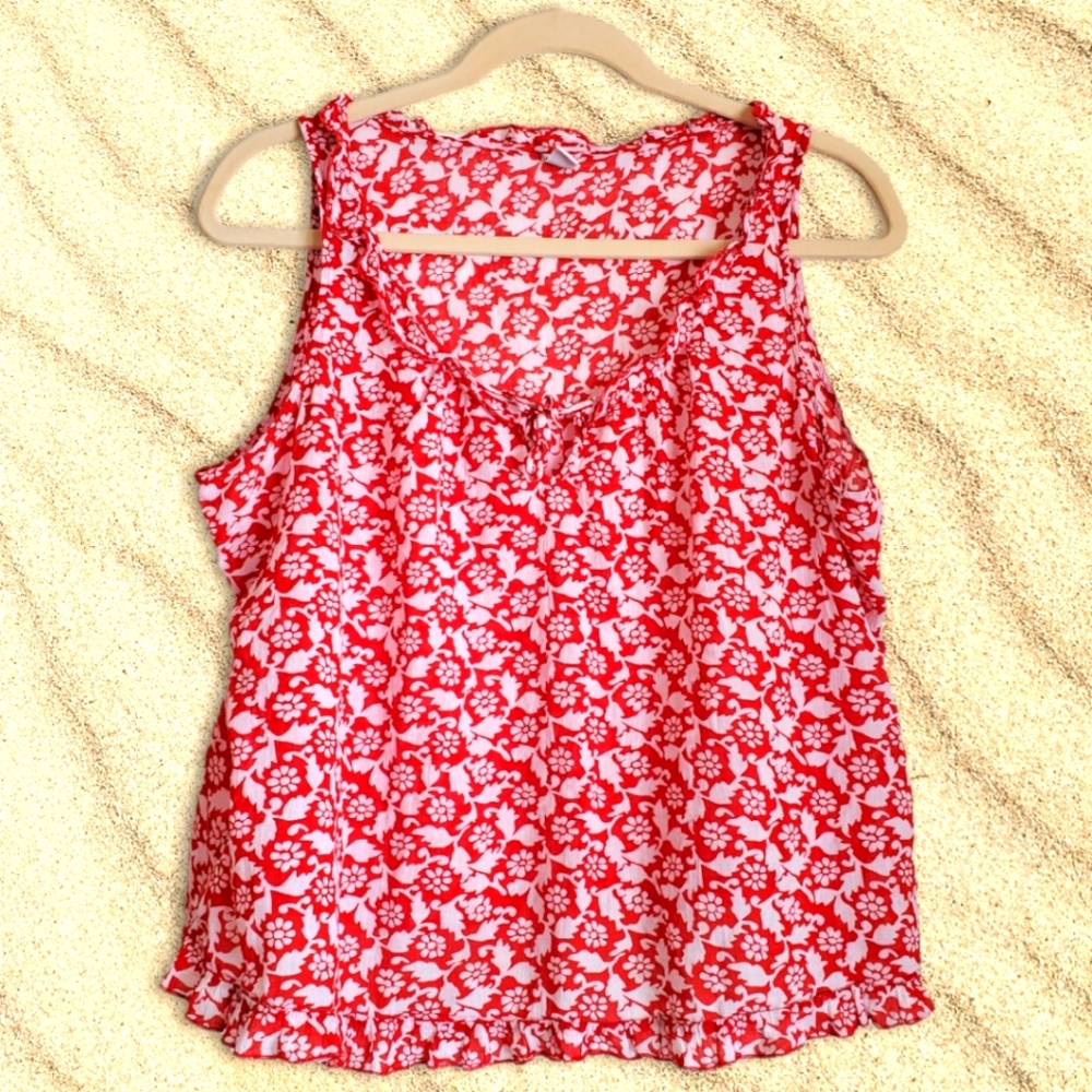 Old Navy Tank Loose Fit Cotton Floral XXL Red/wht